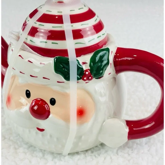 (NWT) HOLLY & MOSS • Red/White Christmas Holiday Santa Claus Teapot - Picture 10 of 12